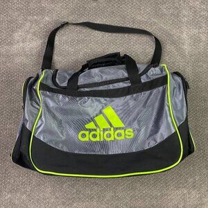 Adidas Duffle Bag Gray Neon Yellow Defender IV 2015 Shoulder Strap Duffel Gym
